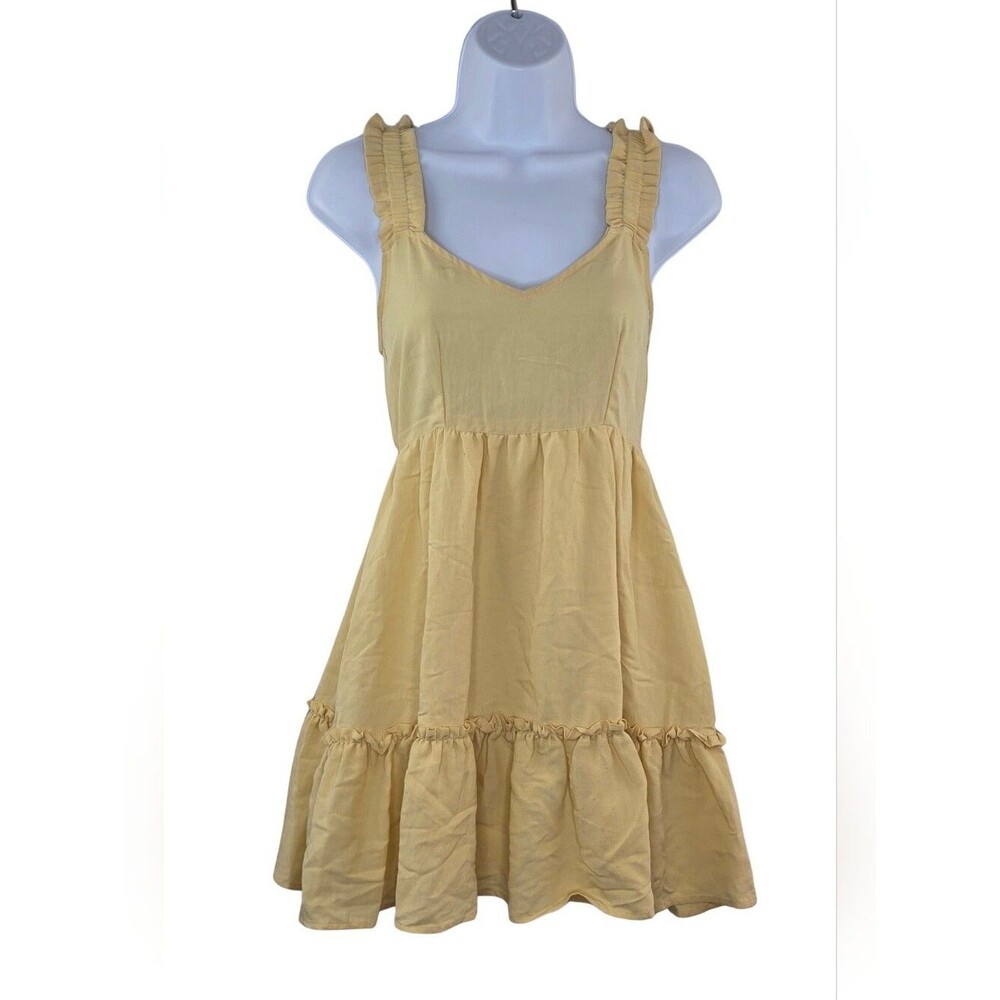Blu Pepper XS Babydoll Yellow Ruffle Strap Mini Dress 4049-